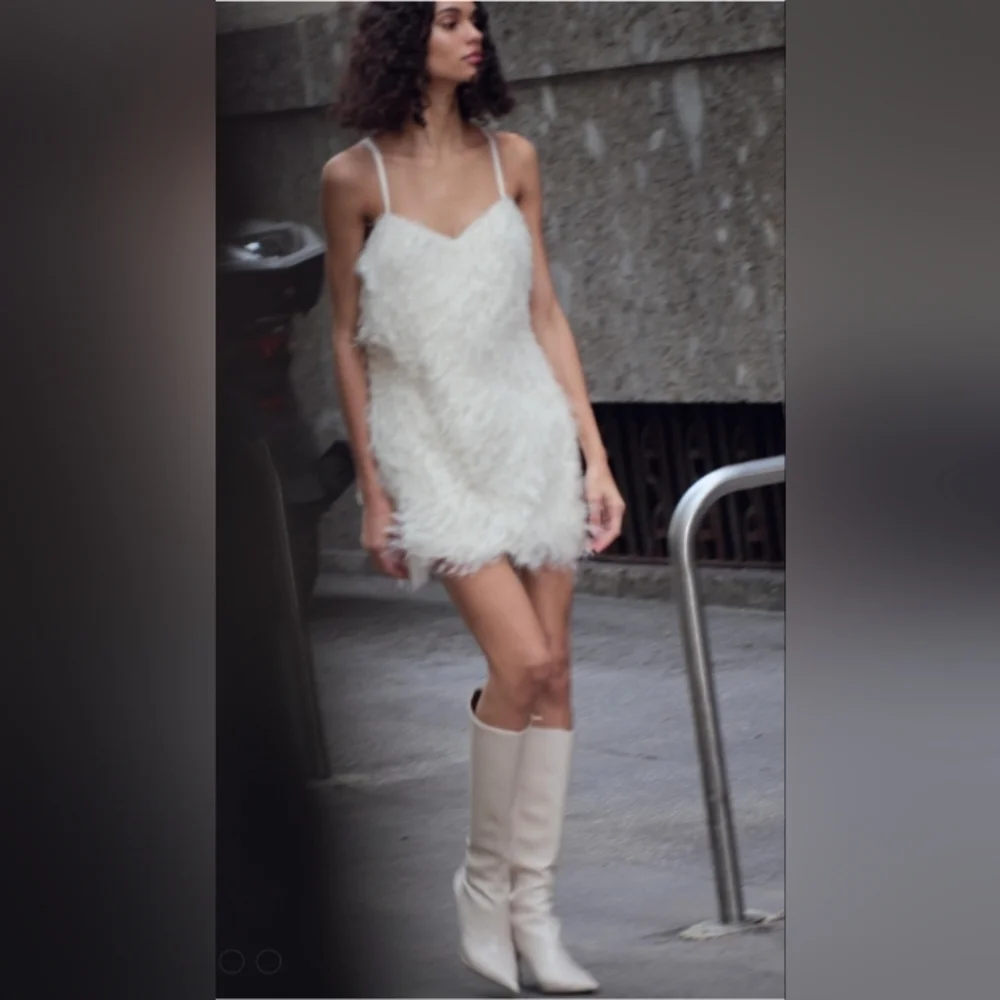 Zara Fringed Mini Dress With Metallic Threads - Picture 1 of 5